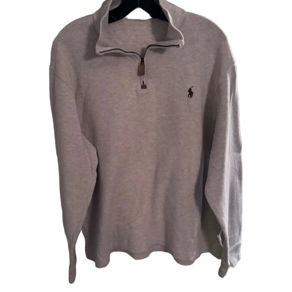 POLO RALPH LAUREN BEIGE PONY 1/4 ZIP SWEATER Sz XL - Picture 2 of 11